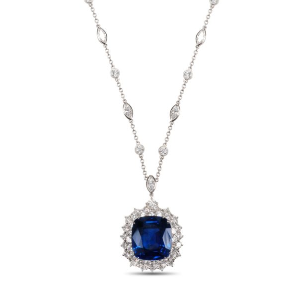 TIFFANY & CO. Platinum Cushion Cut Sapphire and Diamond Pendant