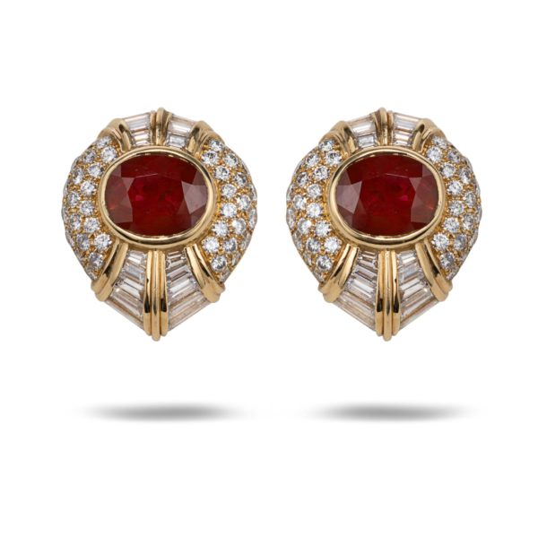 BVLGARI 18KYG Diamond & Ruby Earrings