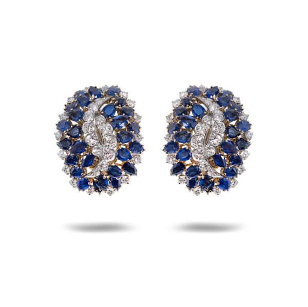 DAVID WEBB Diamond & Sapphire Cluster Earrings