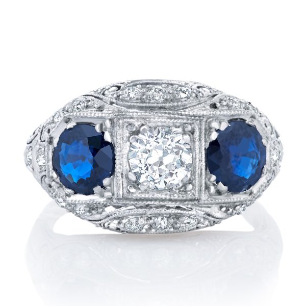 J.E. CALDWELL Platinum Diamond & Sapphire Ring