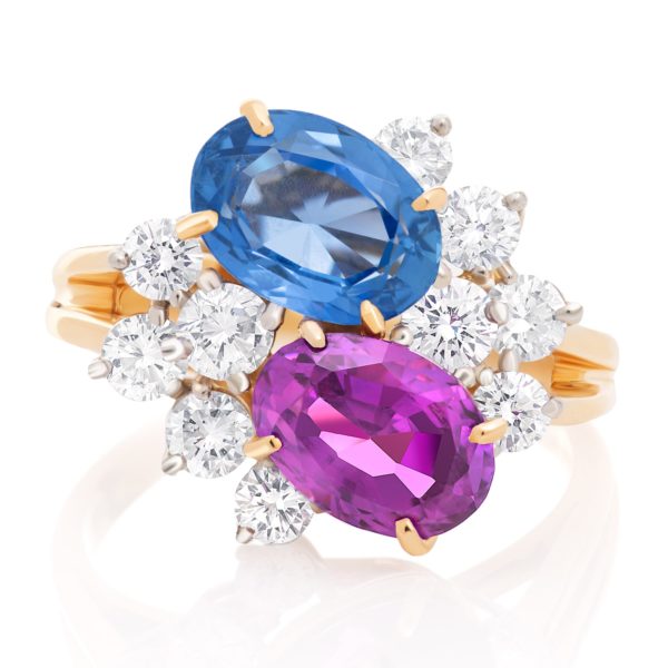 OSCAR HEYMAN Platinum18KYG Diamond & Fancy Sapphire Ring