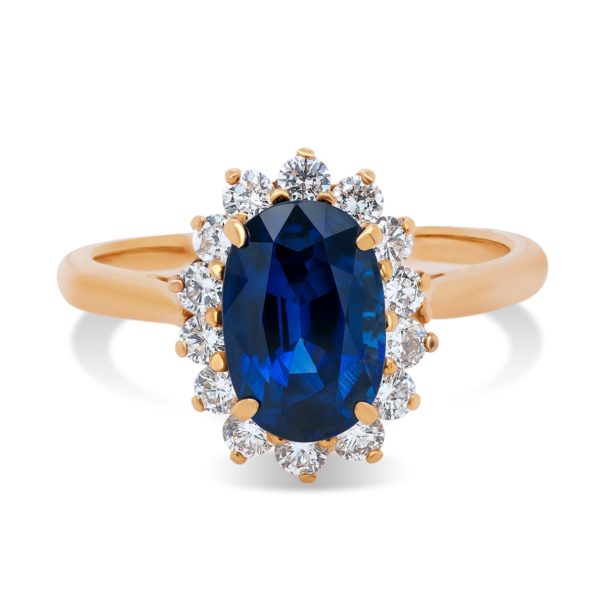 TIFFANY & CO. 18KYG Sapphire and Diamond Princess Di Style Ring