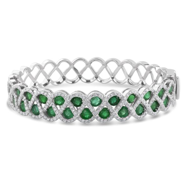 18KWG DIAMOND & EMERALD LATTICE BRACELET