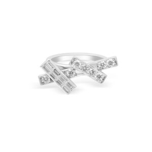 Yamron Collection 18K White Gold Diamond X Bar Ring