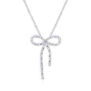 Rahaminov 18K White Gold Moval Diamond Bow Pendant