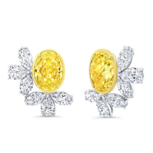 Rahaminov 18K Two Toned Diamond and Fancy Yellow Diamond Earrings