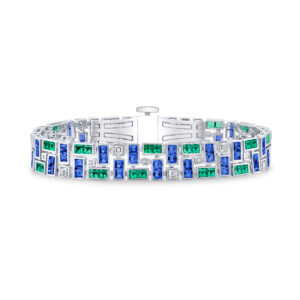 Robert Procop Platinum Diamond Emerald Sapphire Bracelet